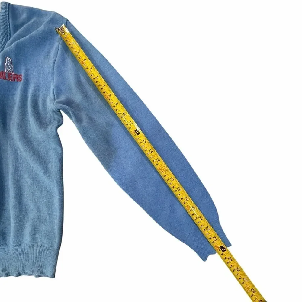 Houston Oilers Vintage Garan NFL Blue V Neck Pullover Sweater Made in USA Large